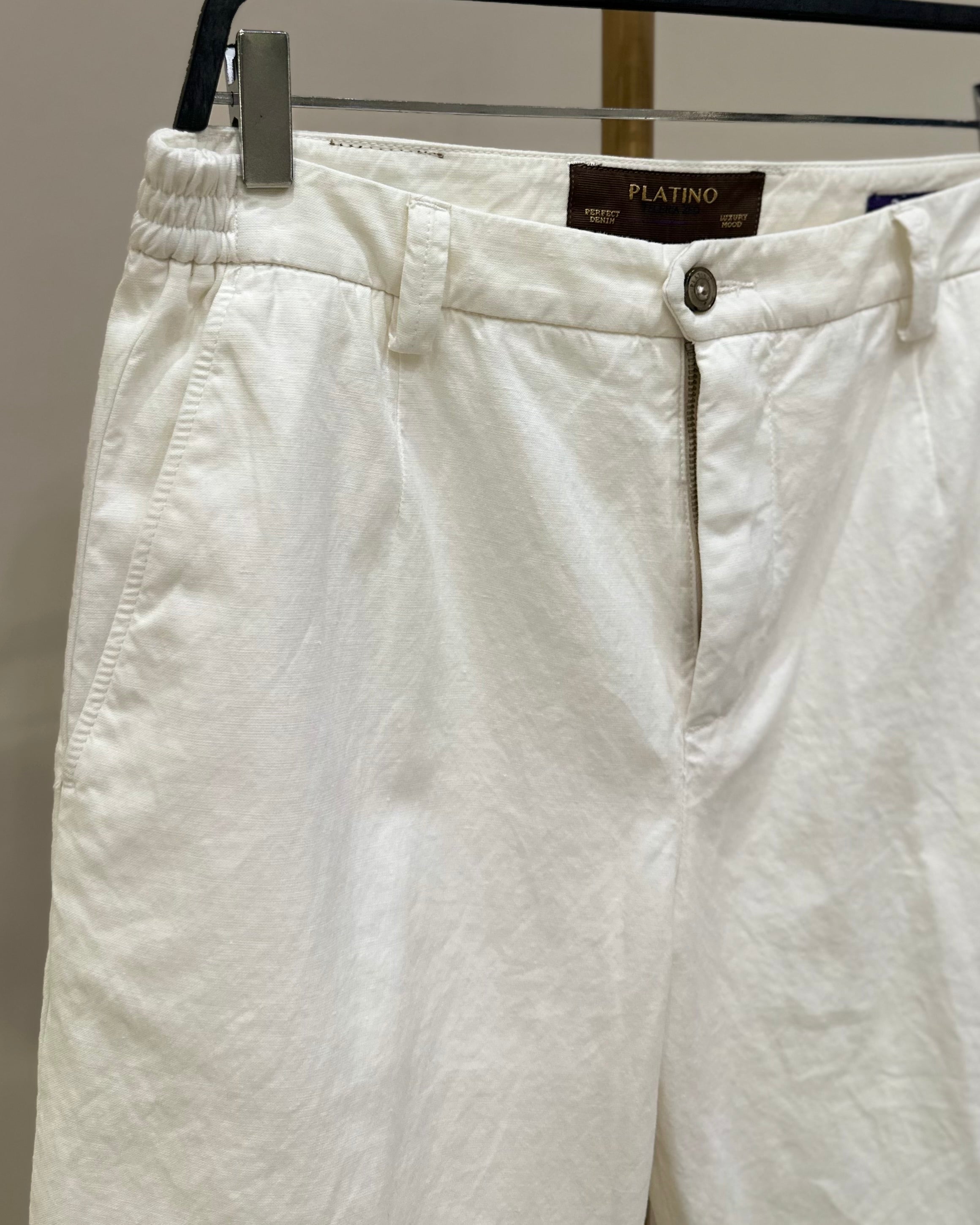Teleria Zed Platino Pantalone in Lino/Cotone - Bianco