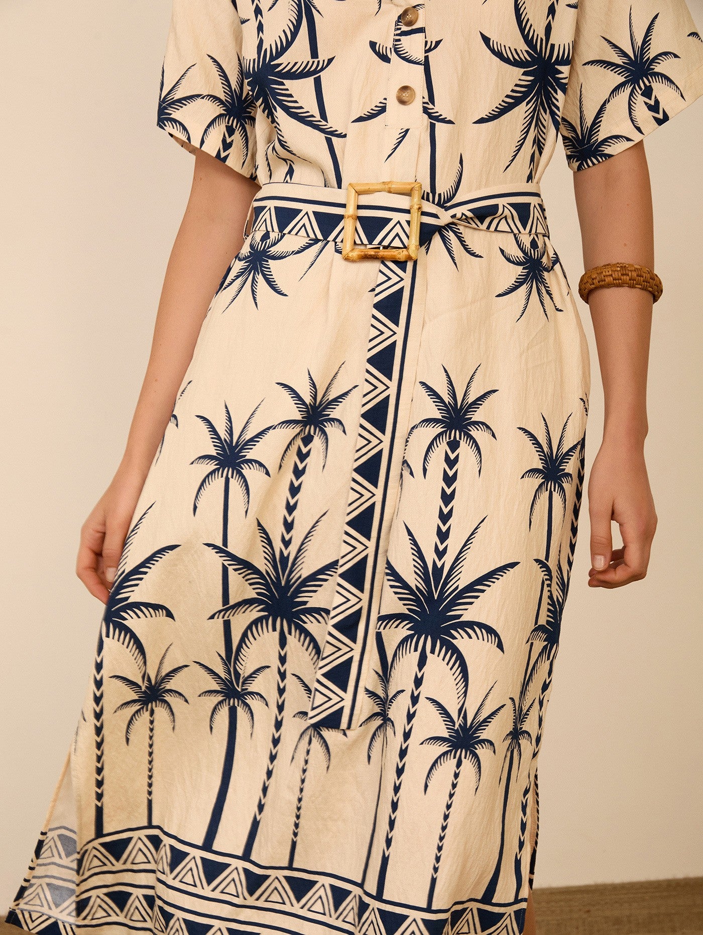 MEISIE ABITO MIDI CON STAMPA PALME BLU - COD.M125V08PEN