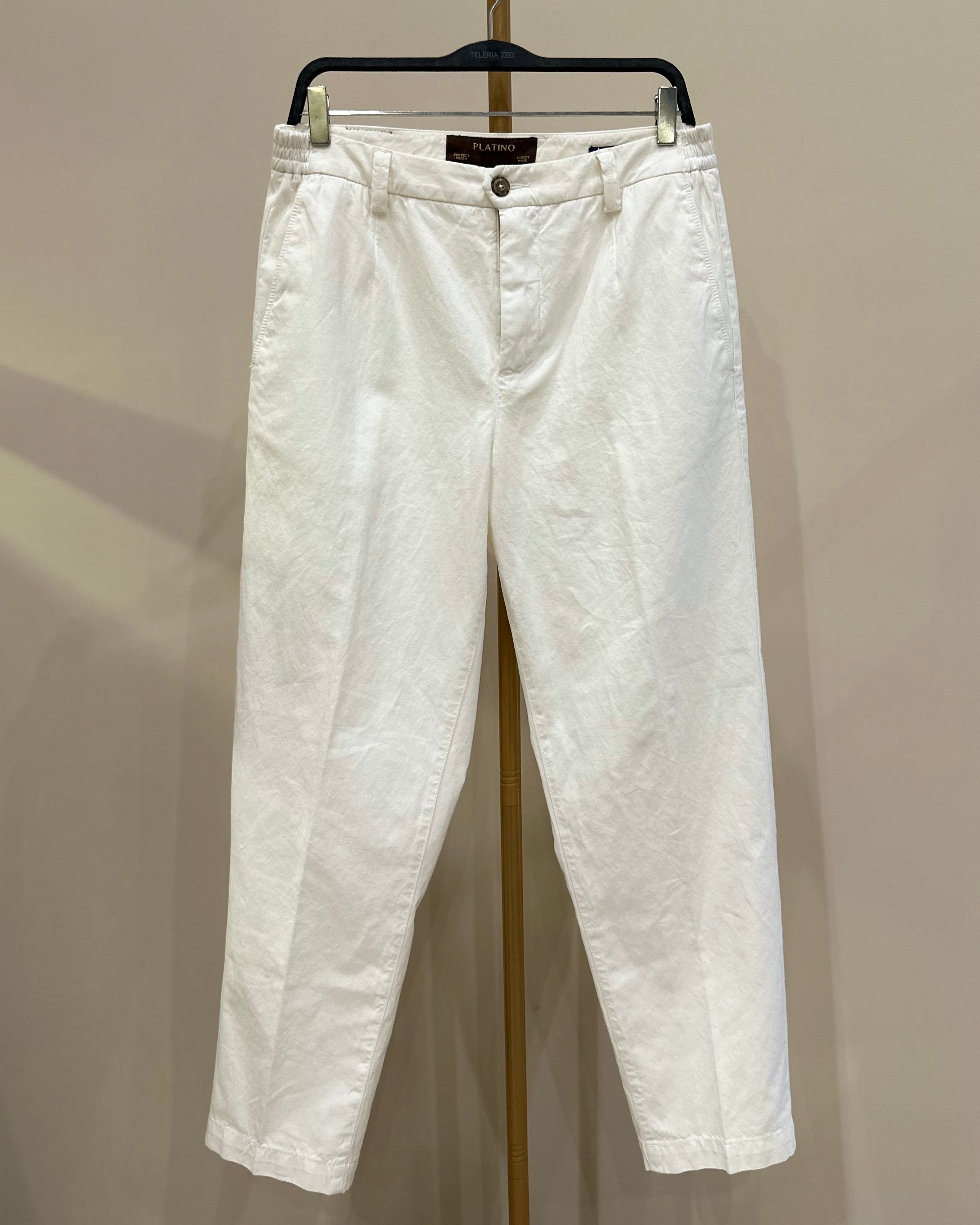 Teleria Zed Platino Pantalone in Lino/Cotone - Bianco