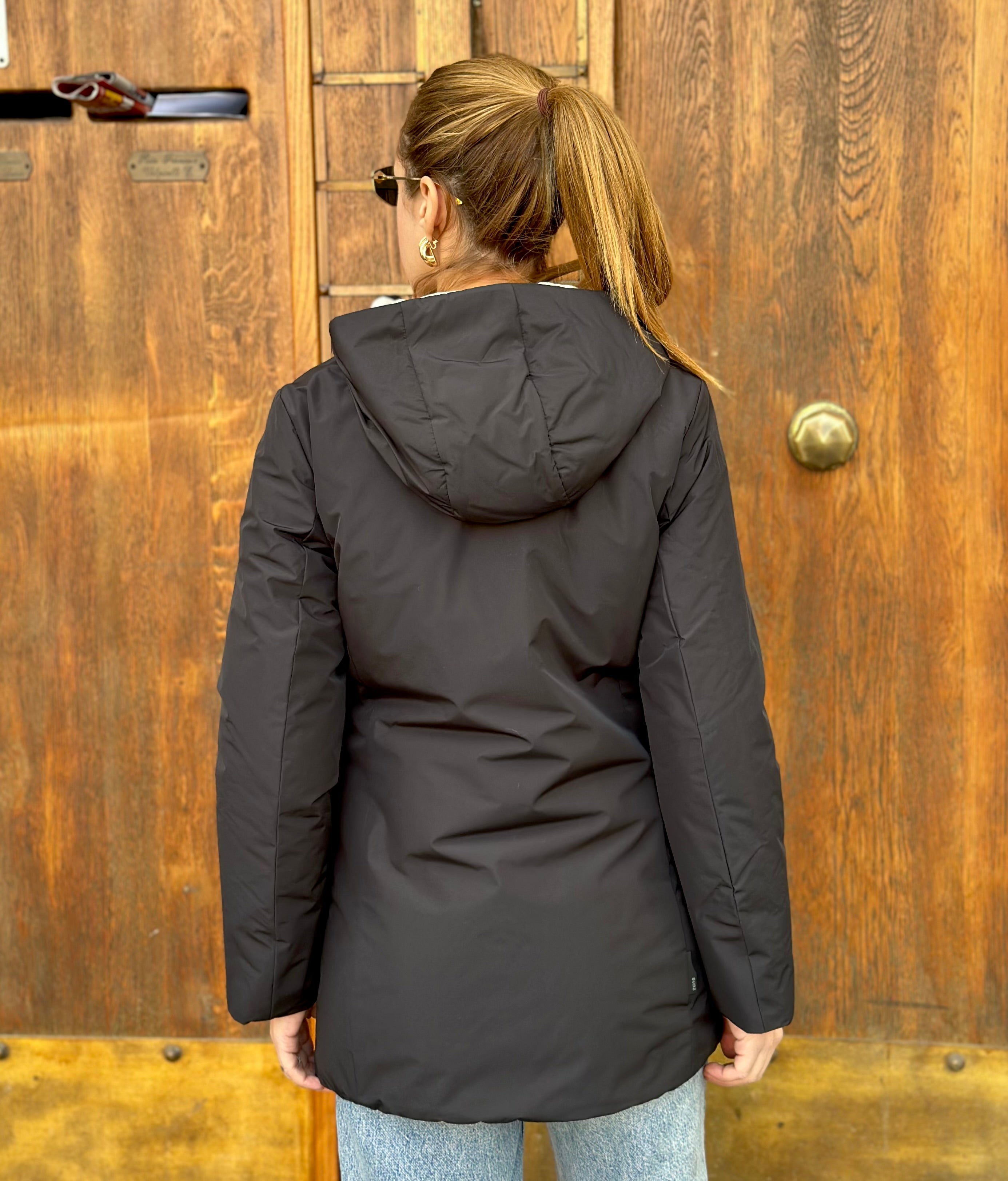 PARKA AURELIA LONG VELOUR BLACK - SUNS - Marcello Fontana Shop