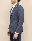 Manuel Ritz Giacca in misto Lino - Gessato Denim