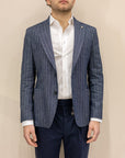 Manuel Ritz Giacca in misto Lino - Gessato Denim