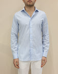 Camicia a Righe Strette Bianco/Celeste – 100% Cotone