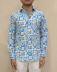 Camicia in cotone stampa maioliche mediterranee - Azzurro