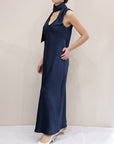 Abito Lungo con Foulard Blu Navy