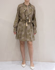 Abito Corto Jacquard Verde Kaki con Nappine - art. 95027
