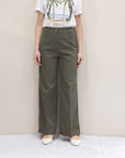Pantaloni ampi in cotone pique' kaki - PBBMAGIA