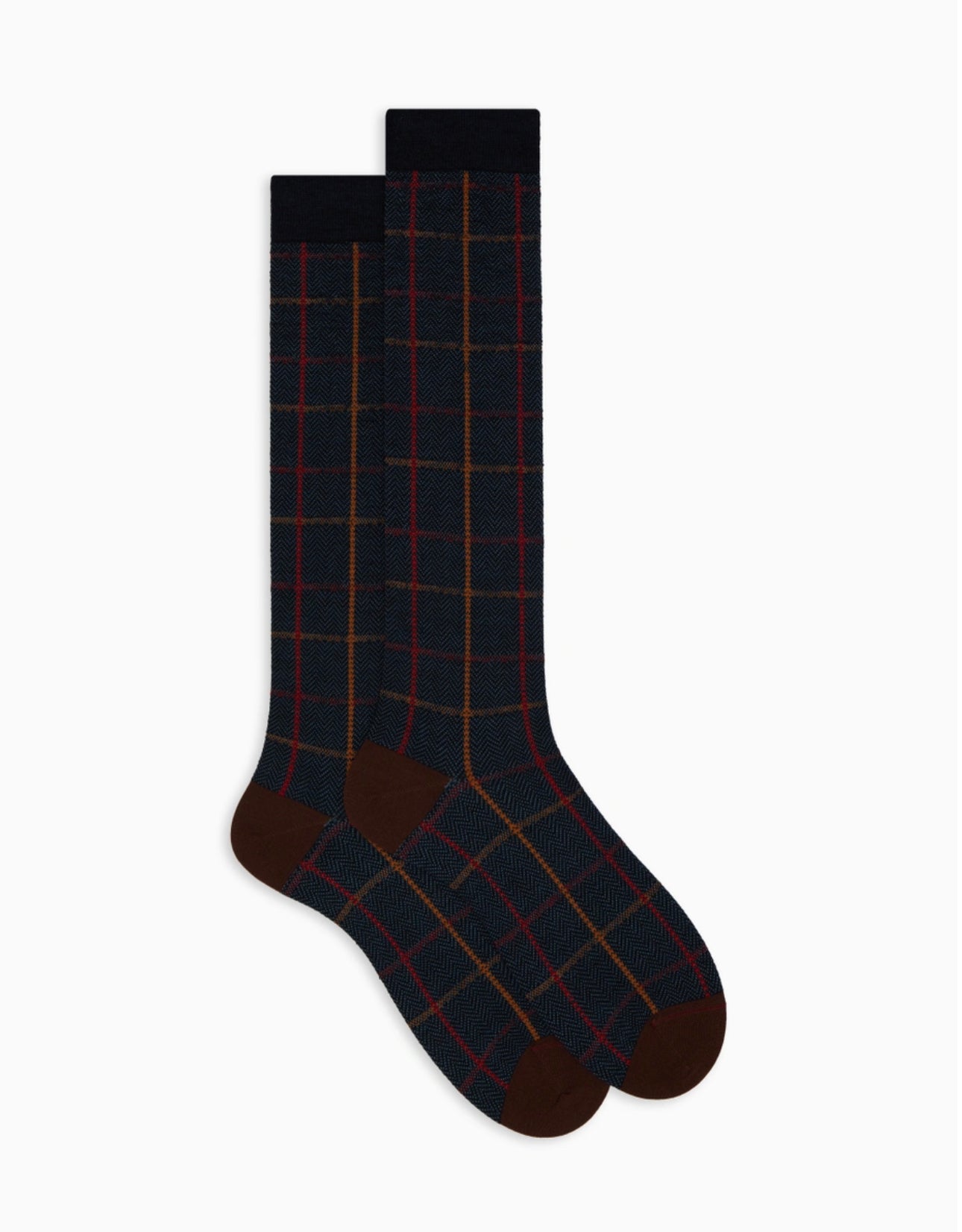 Calze lunghe uomo lana blu fantasia tartan - Marcello Fontana Shop