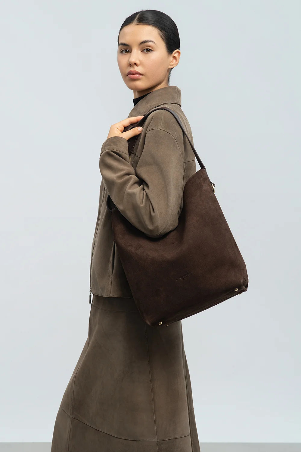 Grande borsa a secchiello - Suède colore Marrone - LANCASTER