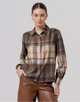 Camicia a quadri con arricci sulle spalle Light camel - cod. 556CAXE121_06 - SURKANA
