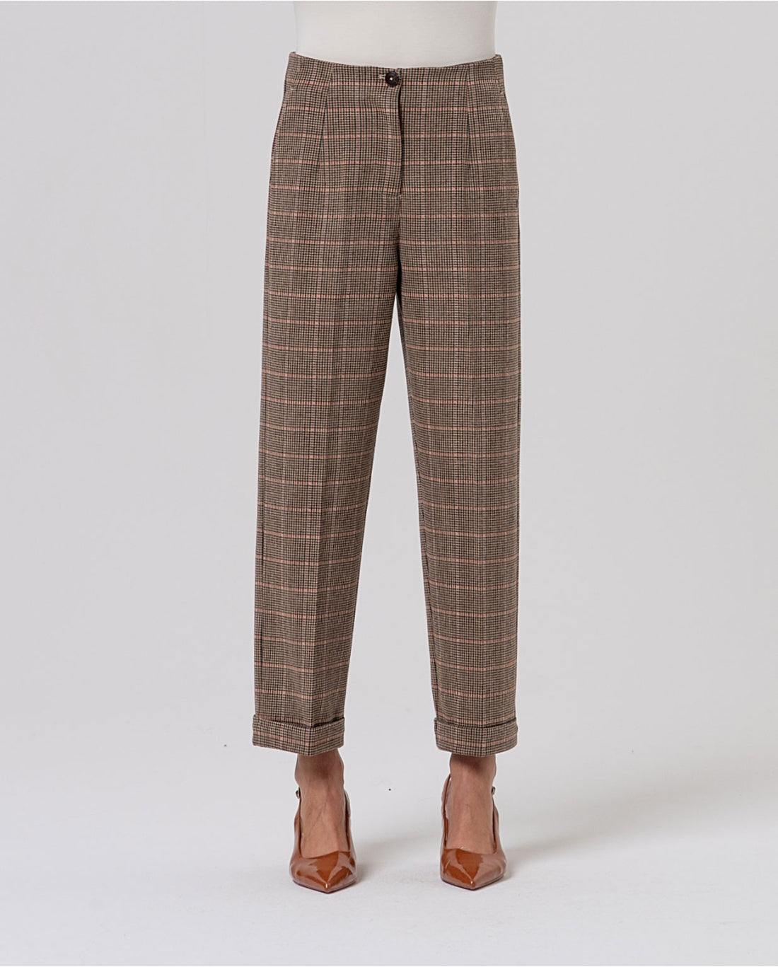 Pantaloni dritti a quadri con pince Camel - cod. 556XIJA514_04 - SURKANA