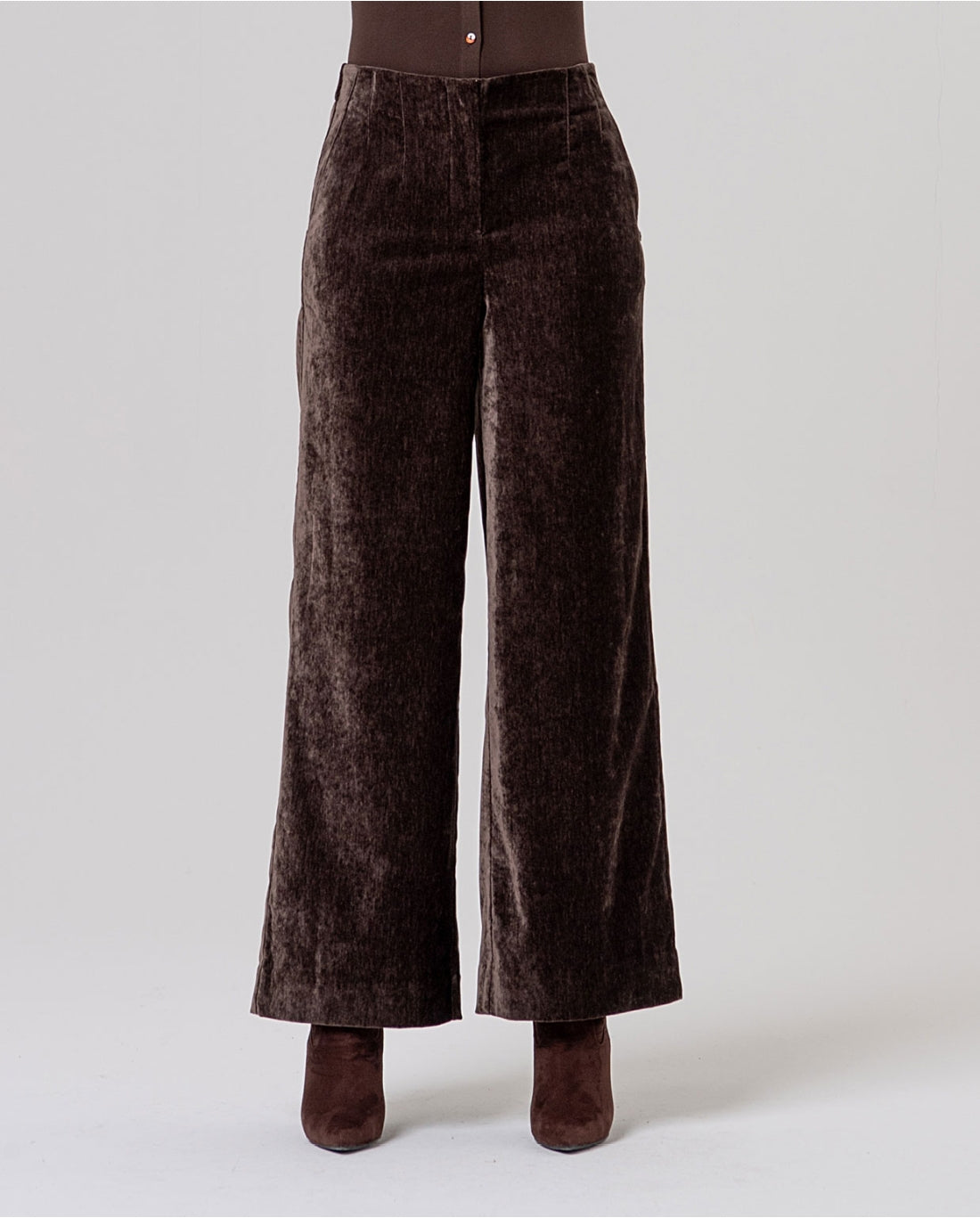 Pantalone ampio in velluto a vita alta Cioccolato - cod. 566BARO523_84 - SURKANA