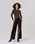 Pantalone ampio in velluto a vita alta Cioccolato - cod. 566BARO523_84 - SURKANA