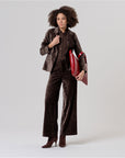 Pantalone ampio in velluto a vita alta Cioccolato - cod. 566BARO523_84 - SURKANA