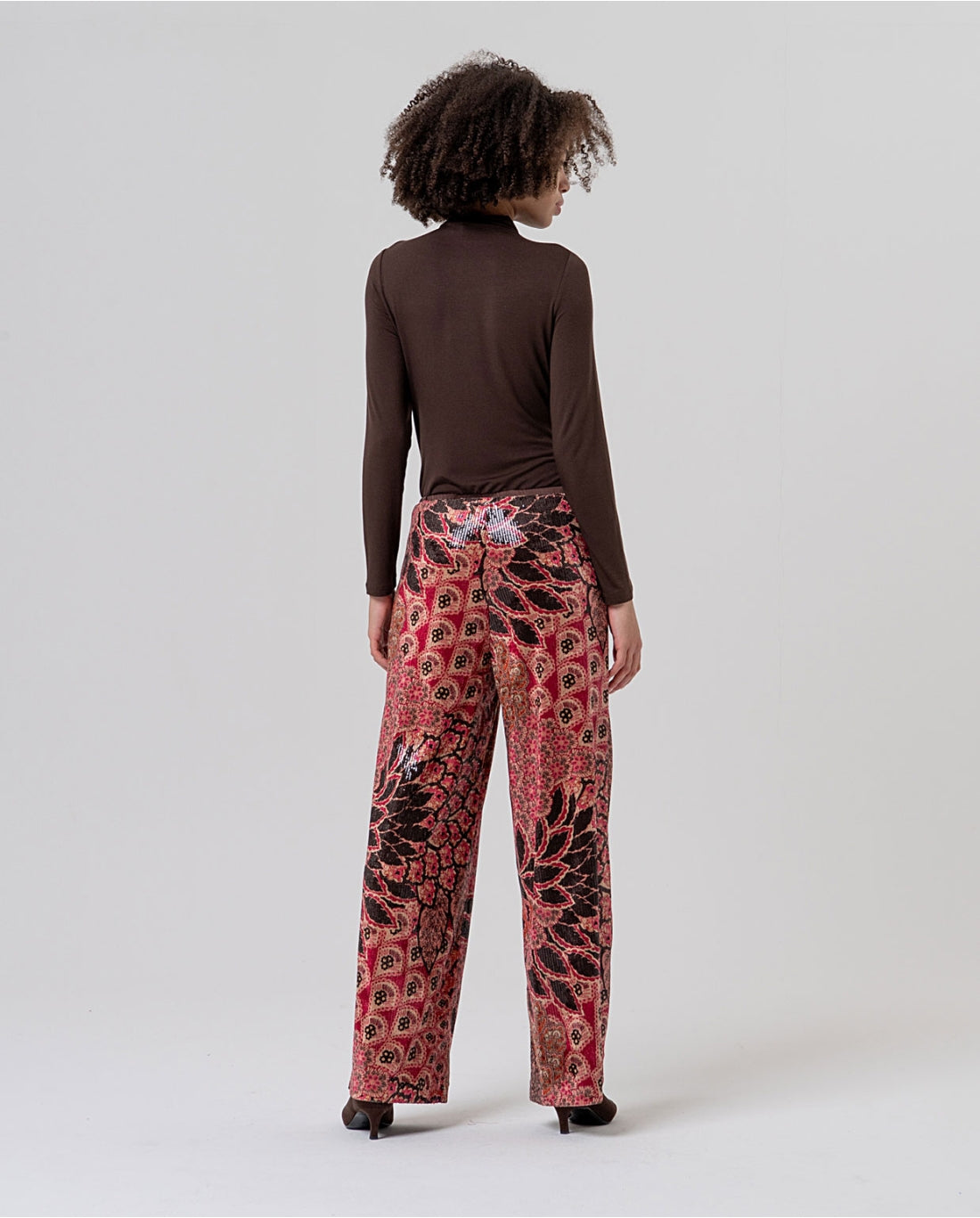 Pantaloni dritti con paillettes e stampa floreale Multicolor - cod. 566SALI527_95 - SURKANA