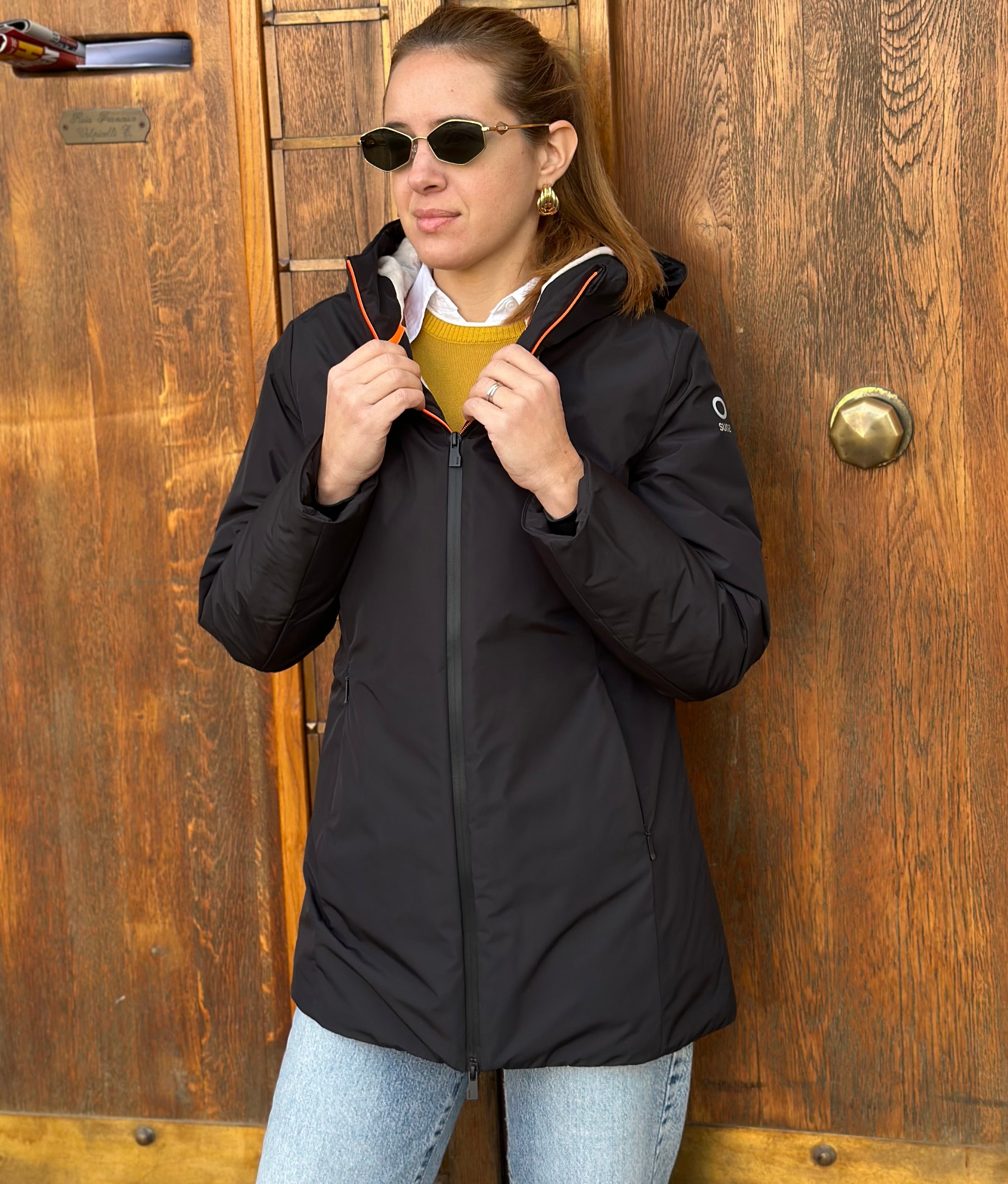 PARKA AURELIA LONG VELOUR BLACK - SUNS - Marcello Fontana Shop