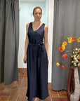 Abito Lungo con Foulard Blu Navy