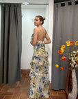 Abito Lungo con fiori Celeste