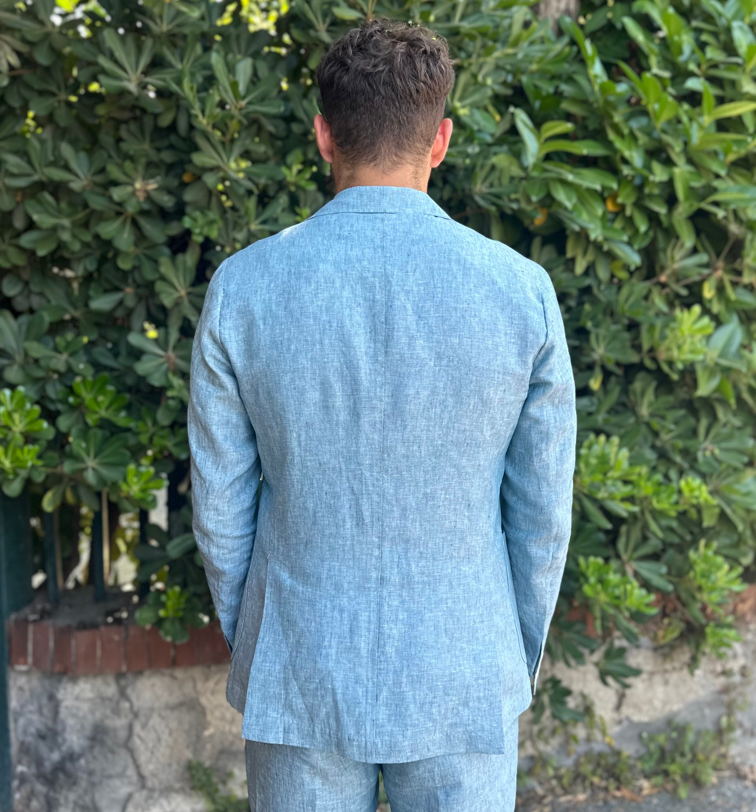 GIACCA MONOPETTO IN 100% LINO CELESTE - Marcello Fontana Shop