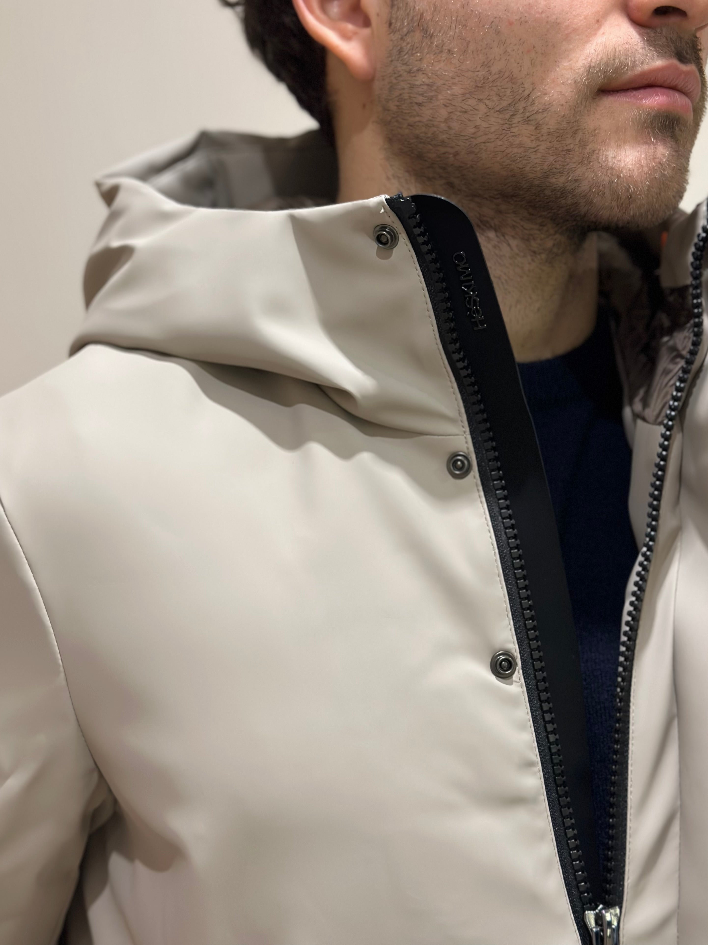 HESKIMO long parka Rubber vera piuma - beige