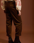 Pantaloni in velluto a coste plissettati cod. WM99P11OLV - Militare - Meisie