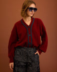 Cardigan in denim con trecce cod. WM114K28MRS - Rosso/Denim - Meisie