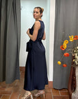 Abito Lungo con Foulard Blu Navy
