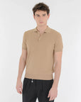 MANUEL RITZ SS24 POLO IN COTONE CREPE RASATO BEIGE