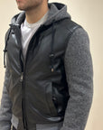 FW25 BOB COMPANY GIUBBOTTO ECO PELLE CON DETTAGLI MAGLIA - NERO