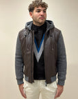 FW25 BOB COMPANY GIUBBOTTO ECO PELLE CON DETTAGLI MAGLIA - MORO