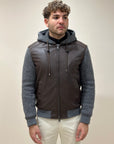 FW25 BOB COMPANY GIUBBOTTO ECO PELLE CON DETTAGLI MAGLIA - MORO