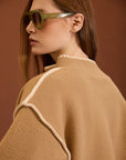 Giacca corta in maglia ricamata cod. WM207J01NUT - Camel - Meisie