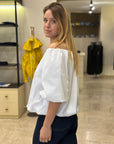 SAIPH BLUSA SCOLLO A BARCA IN COTONE BIANCO
