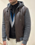 FW25 BOB COMPANY GIUBBOTTO ECO PELLE CON DETTAGLI MAGLIA - MORO