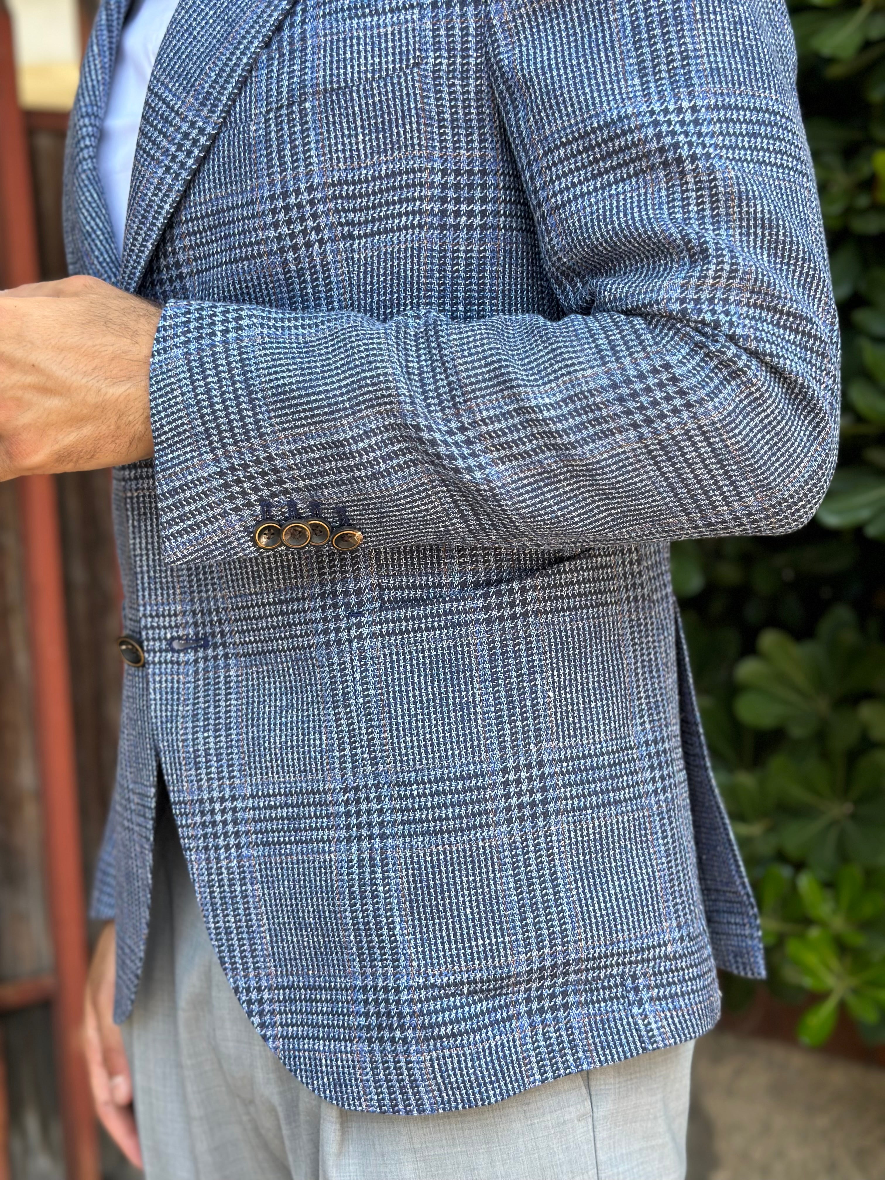 GIACCA MONOPETTO TESSUTO VITALE BARBERIS - QUADRI BU - Marcello Fontana Shop