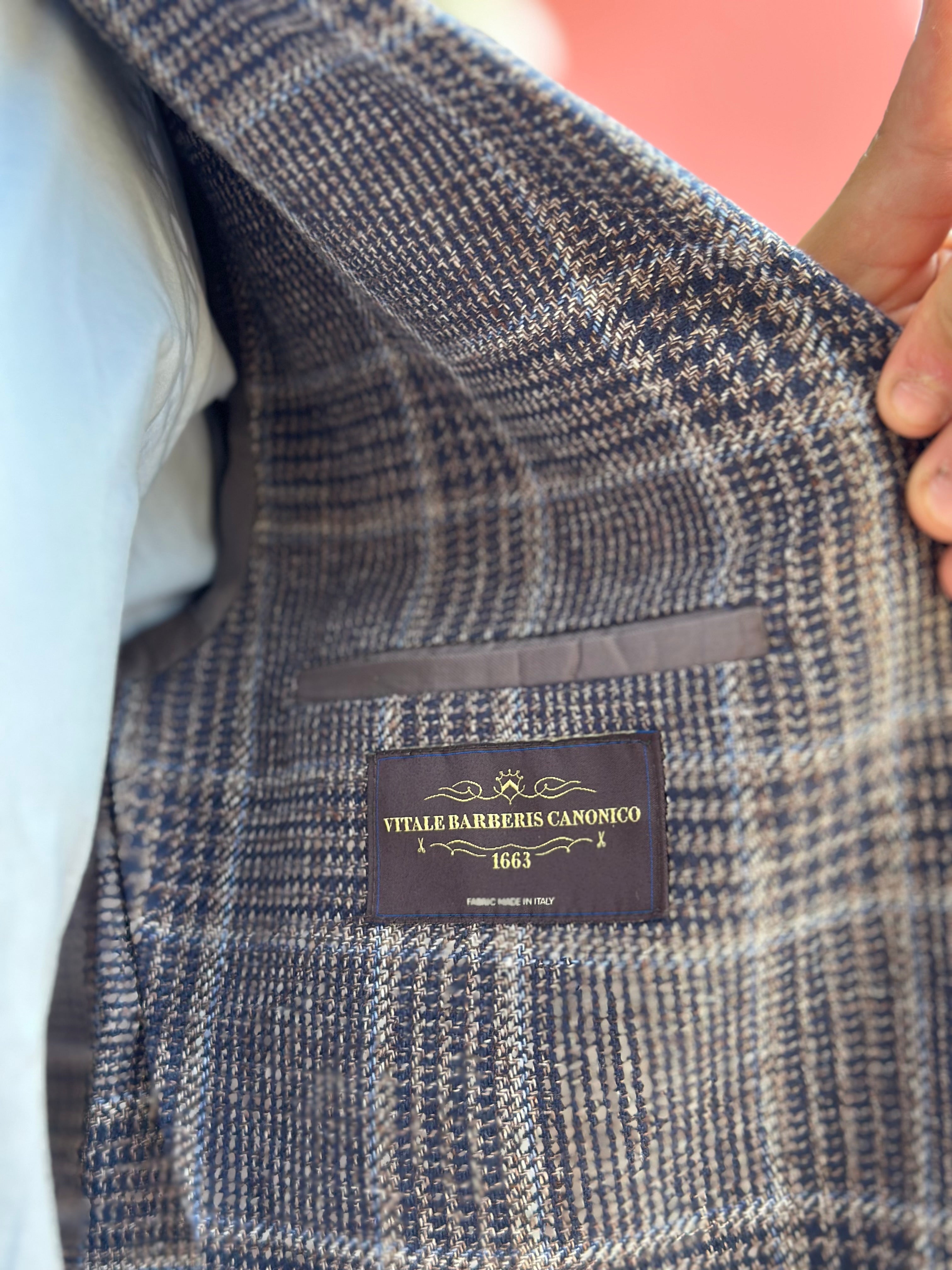 GIACCA MONOPETTO TESSUTO VITALE BARBERIS - QUADRI MORO - Marcello Fontana Shop