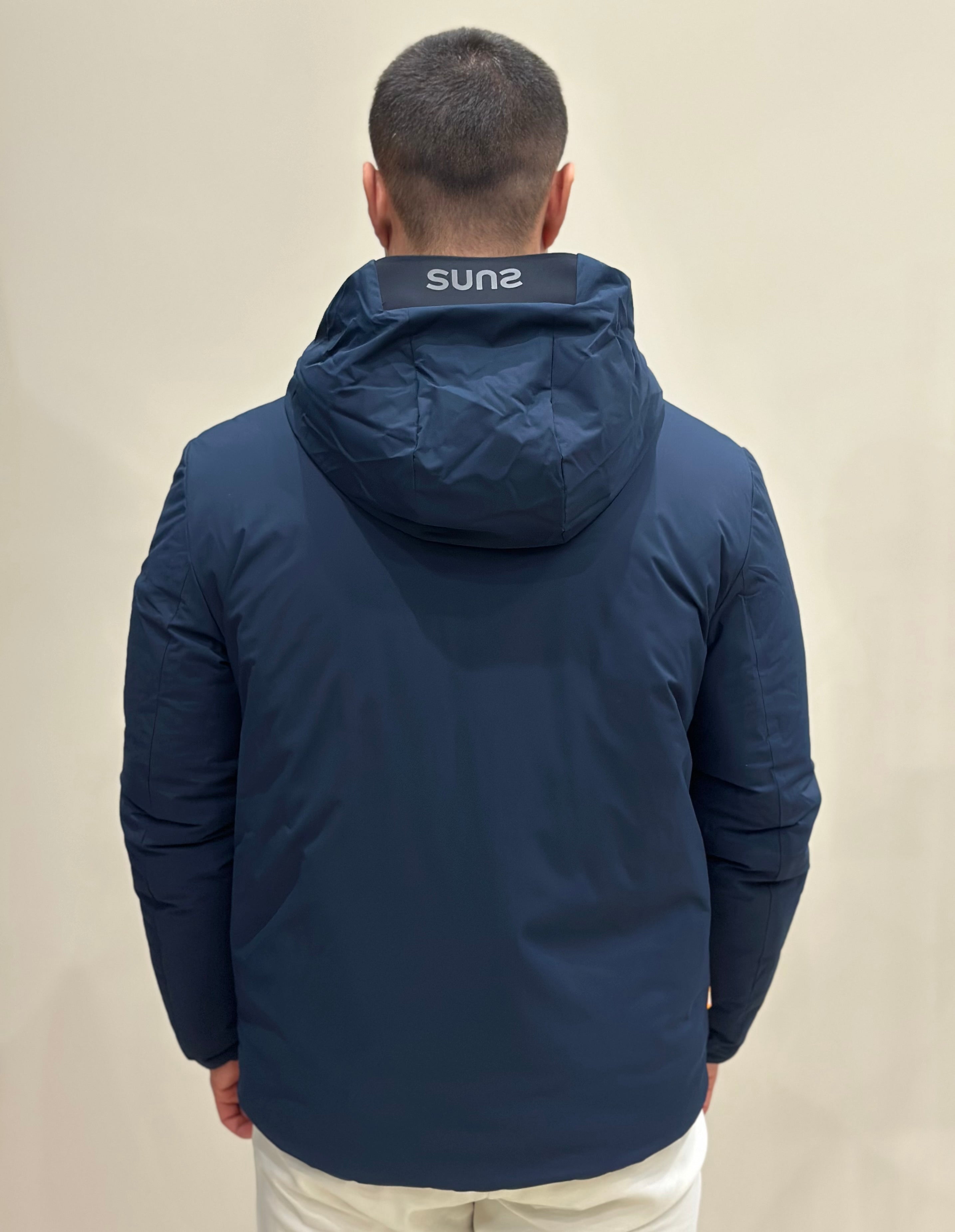 SUNS Giubbotto uomo Delhi midi reversibile con cappuccio - PETROL/DARK BLUE_S