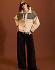 Giacca in maglia a spina di pesce a contrasto cod. WM209J01IVY - Meisie