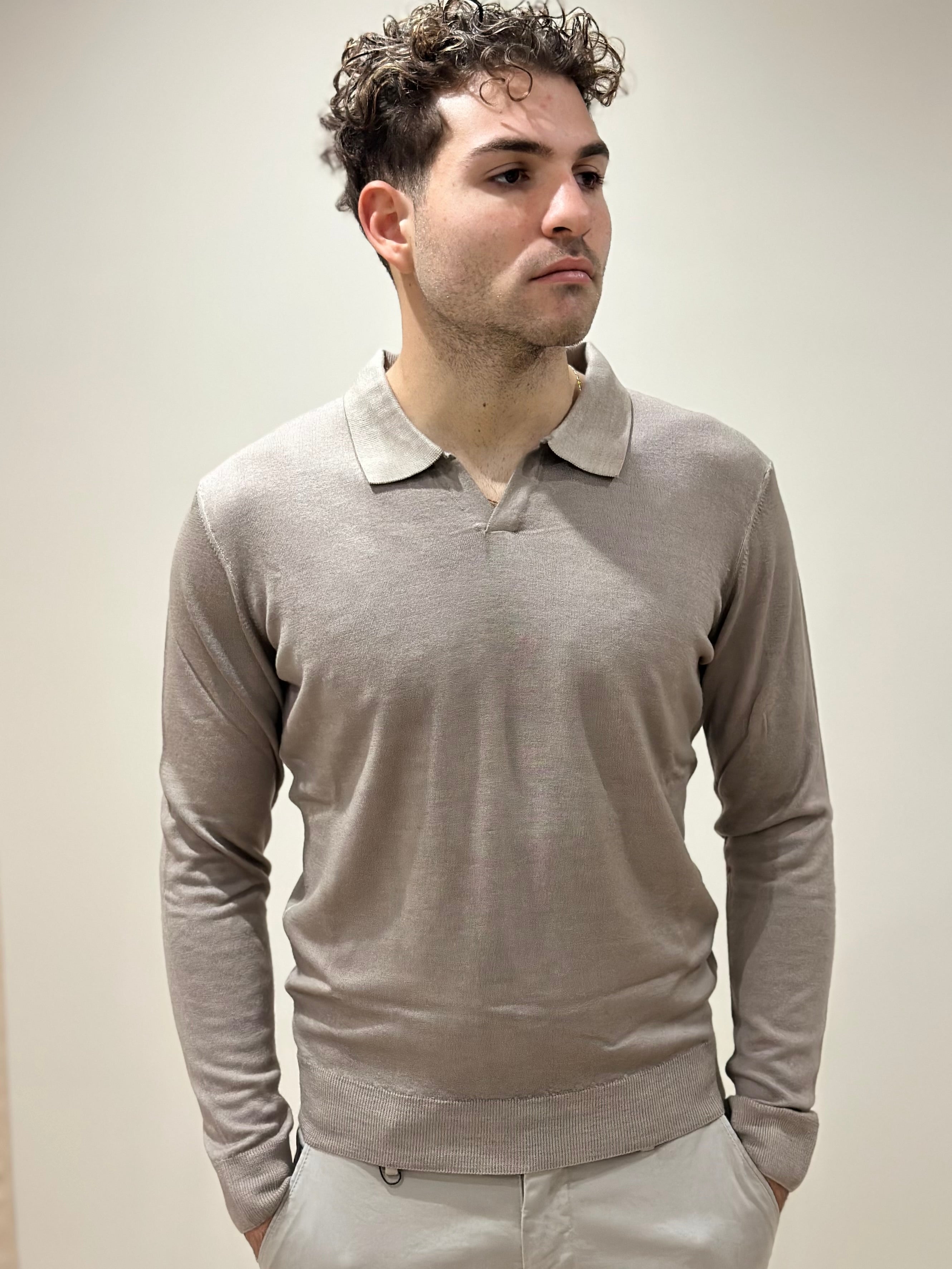 Polo in Lana Merino Tinta Acidata Beige - Privati Firenze - Marcello Fontana Shop