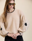 Maglione floreale con maniche all'uncinetto cod. WM208K03IVY - Meisie