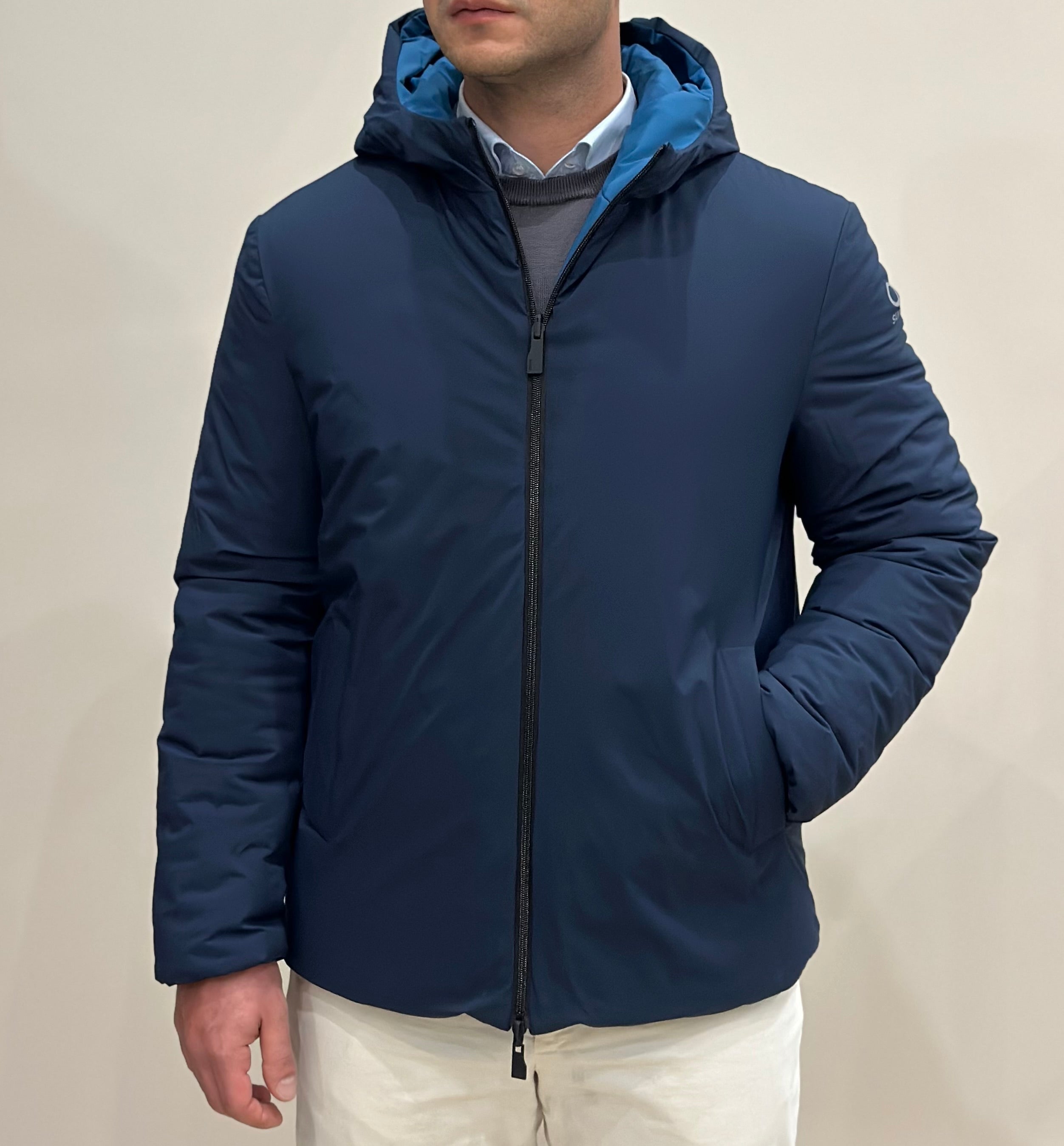 SUNS Giubbotto uomo Delhi midi reversibile con cappuccio - PETROL/DARK BLUE_S