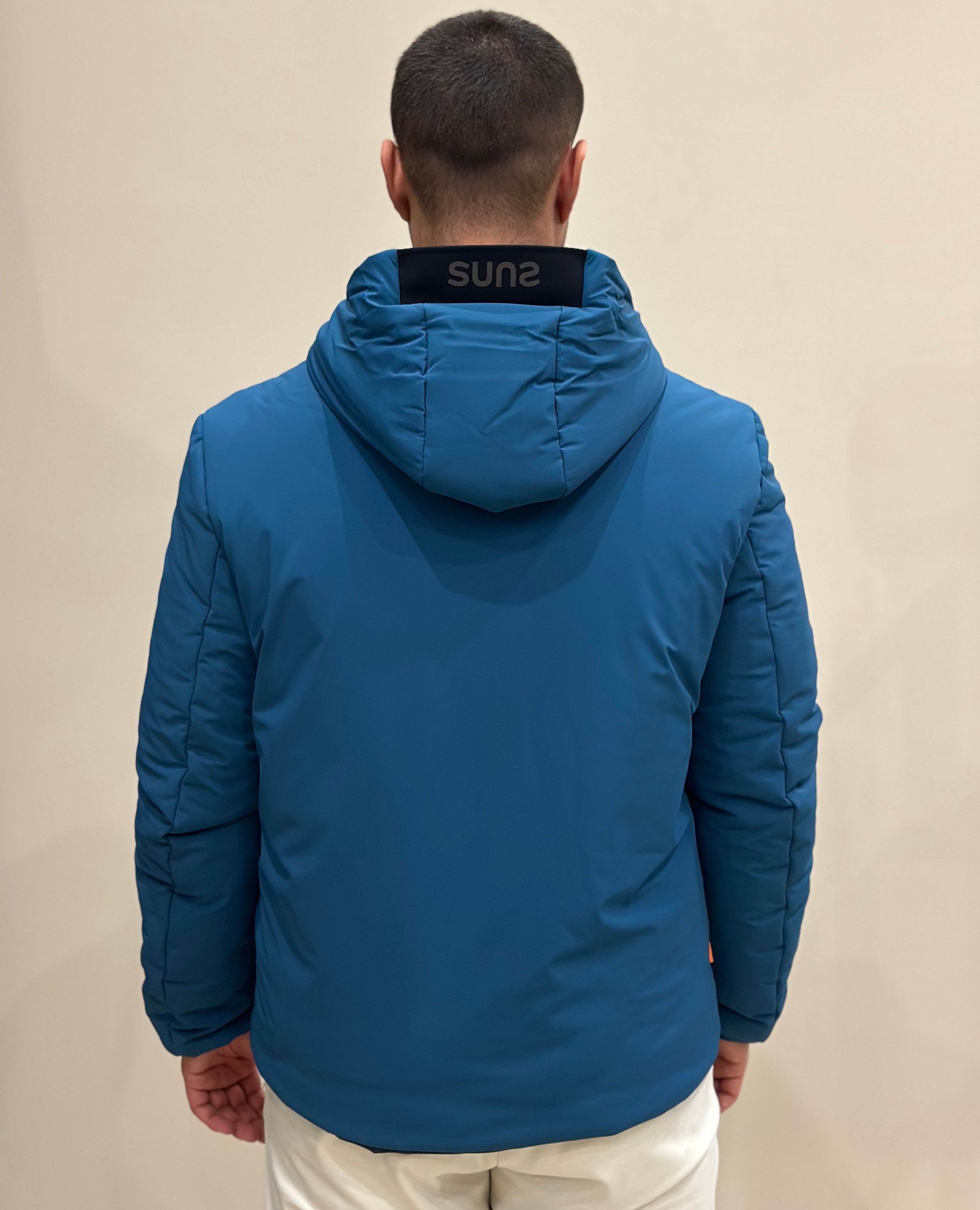 SUNS Giubbotto uomo Delhi midi reversibile con cappuccio - PETROL/DARK BLUE_S