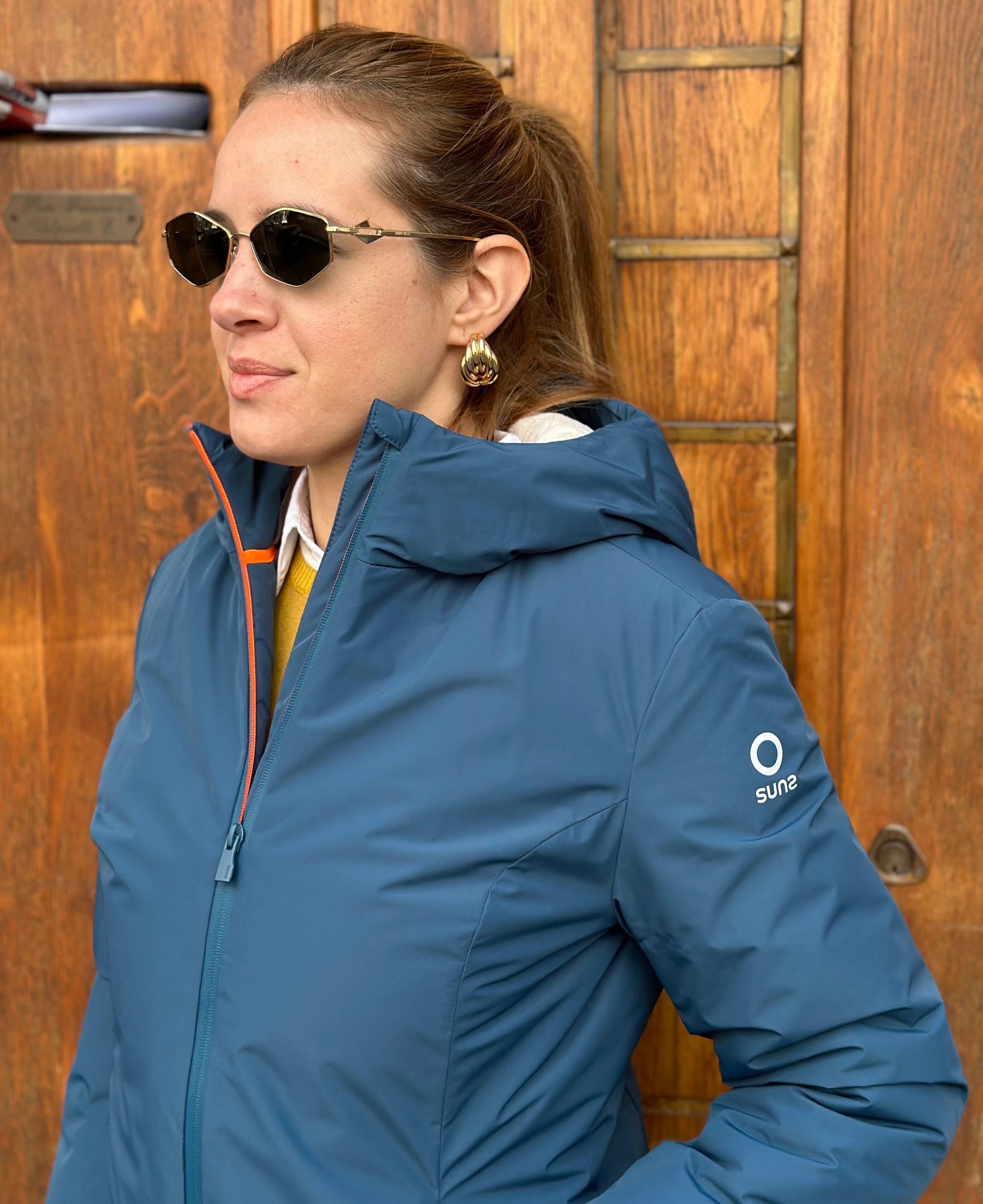 PARKA AURELIA LONG VELOUR PETROL - SUNS - Marcello Fontana Shop