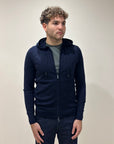 FELPA FULL ZIP CON CAPPUCCIO IN MISTO LANA BLU - OUTFIT ITALY