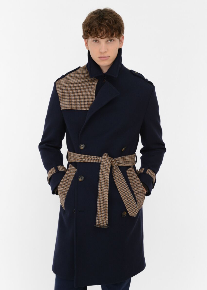 MANUEL RITZ CAPPOTTO CON CONTRASTI PANNO DIAGONALE MISTO LANA - Marcello Fontana Shop