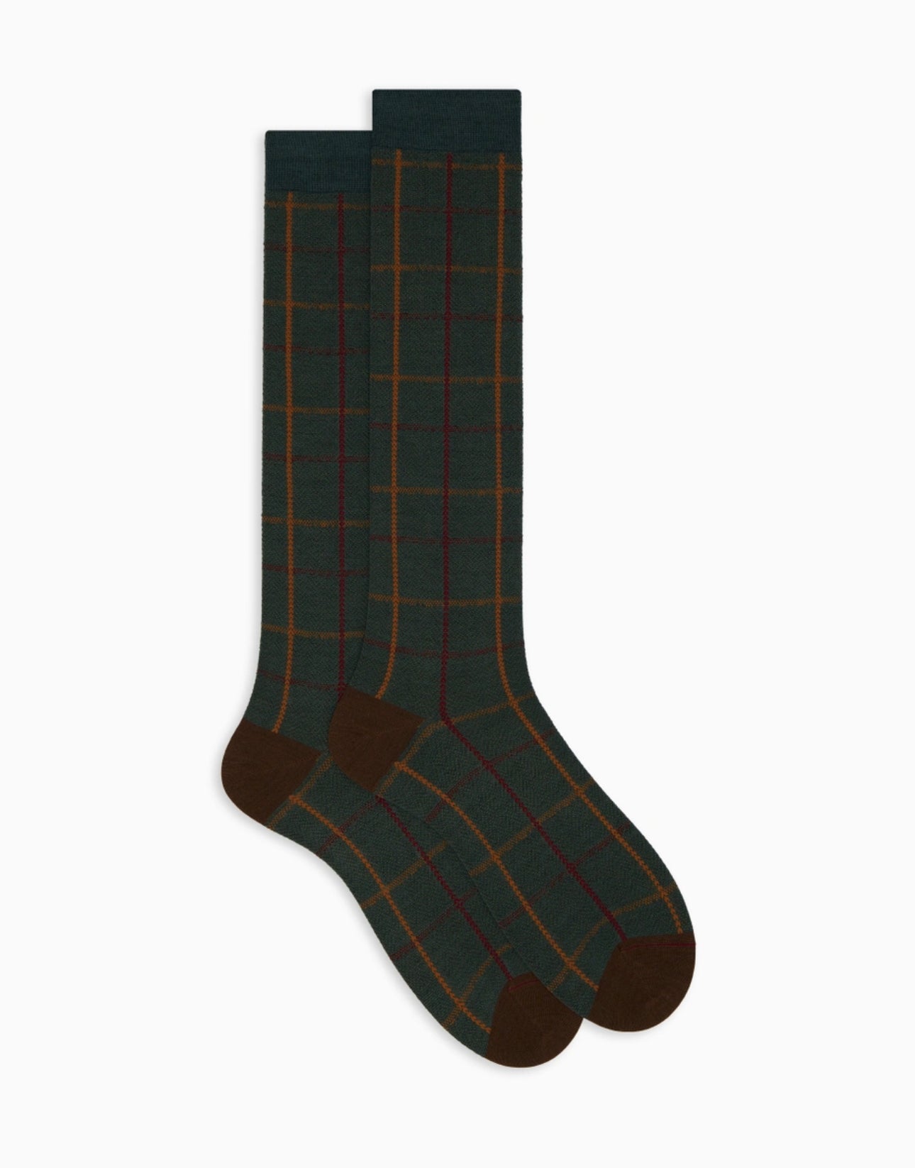 Calze lunghe uomo lana verde fantasia tartan - Marcello Fontana Shop