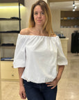SAIPH BLUSA SCOLLO A BARCA IN COTONE BIANCO