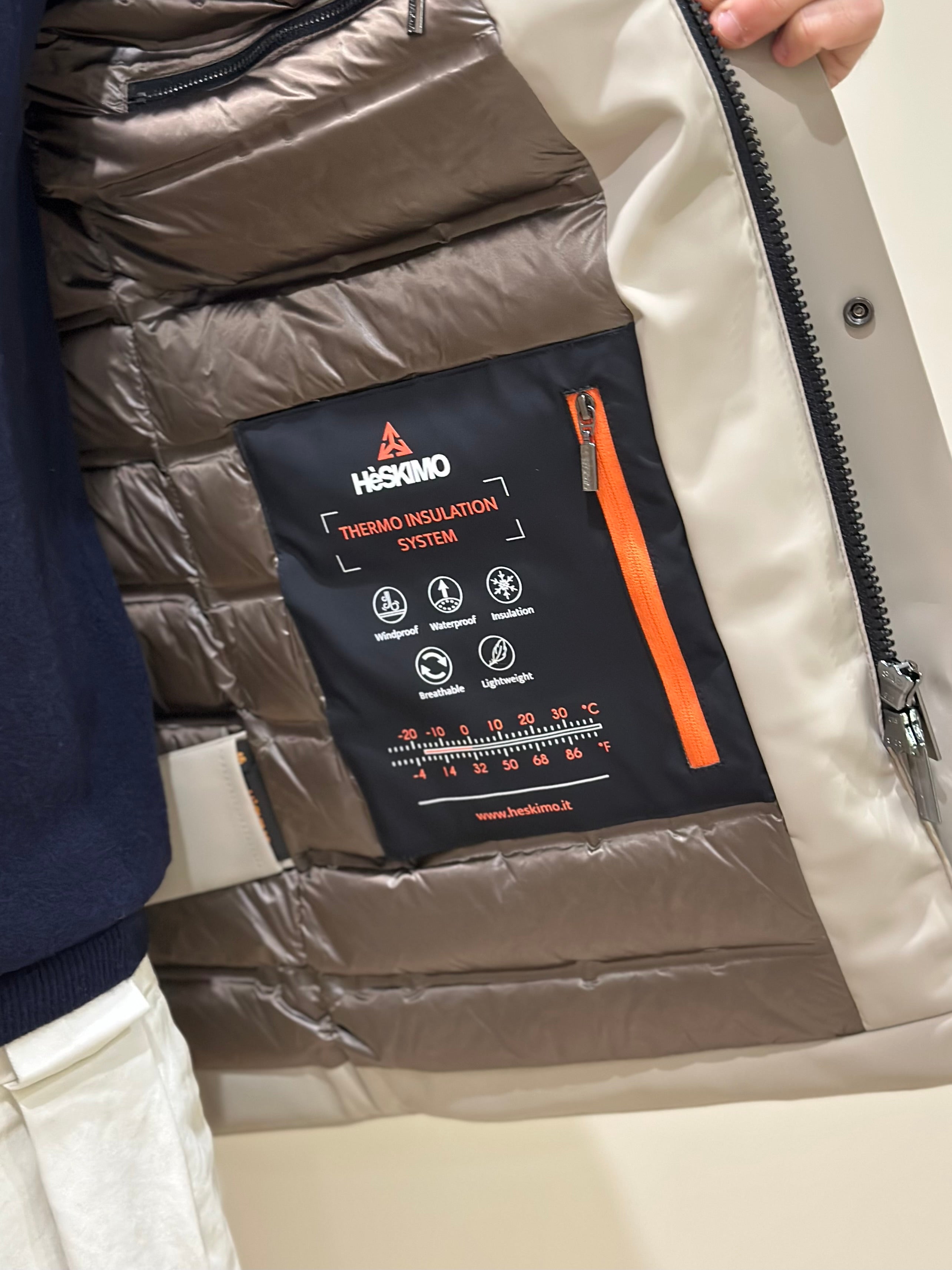 HESKIMO long parka Rubber vera piuma - beige