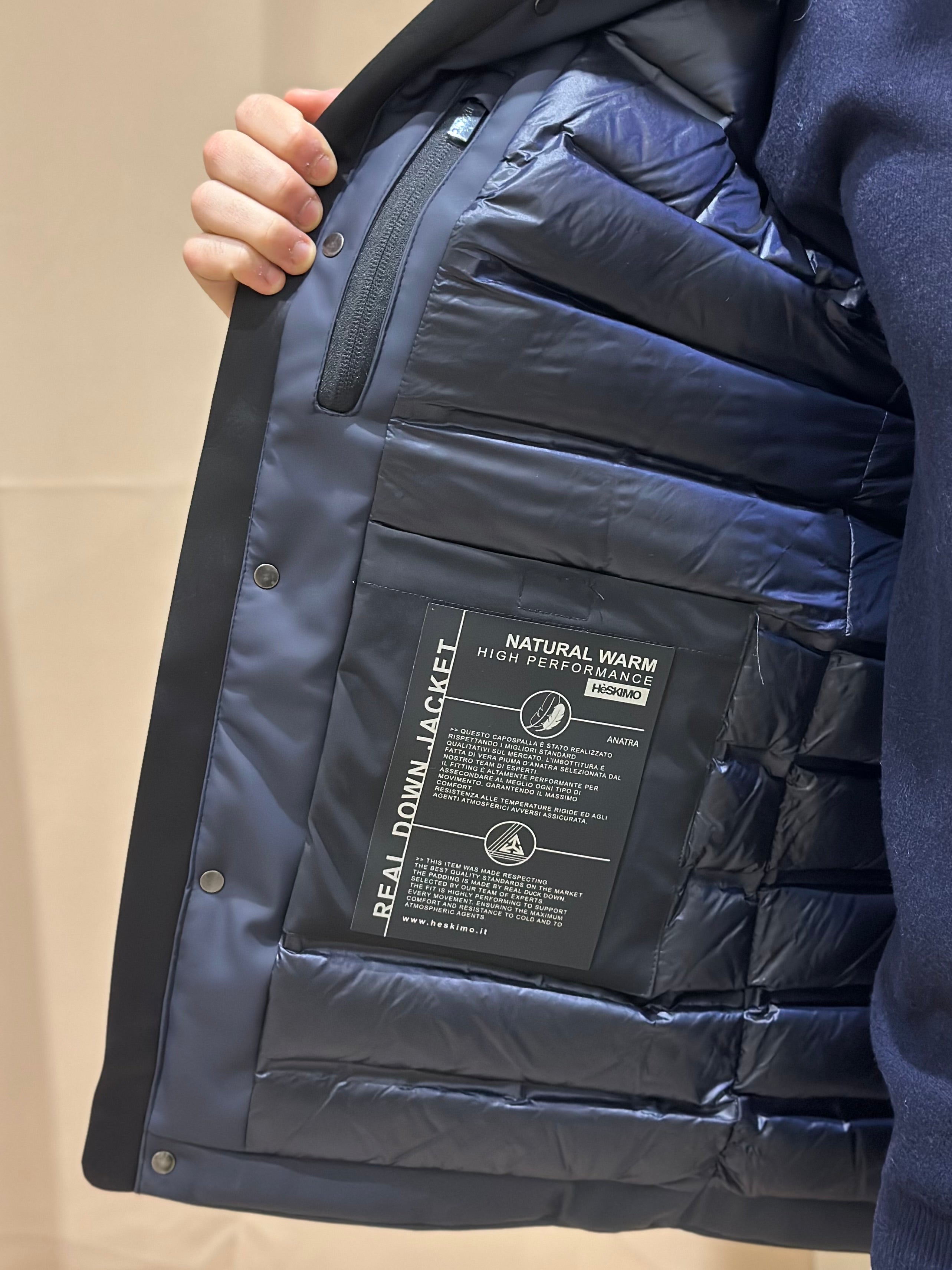 HESKIMO long parka Rubber vera piuma - blu