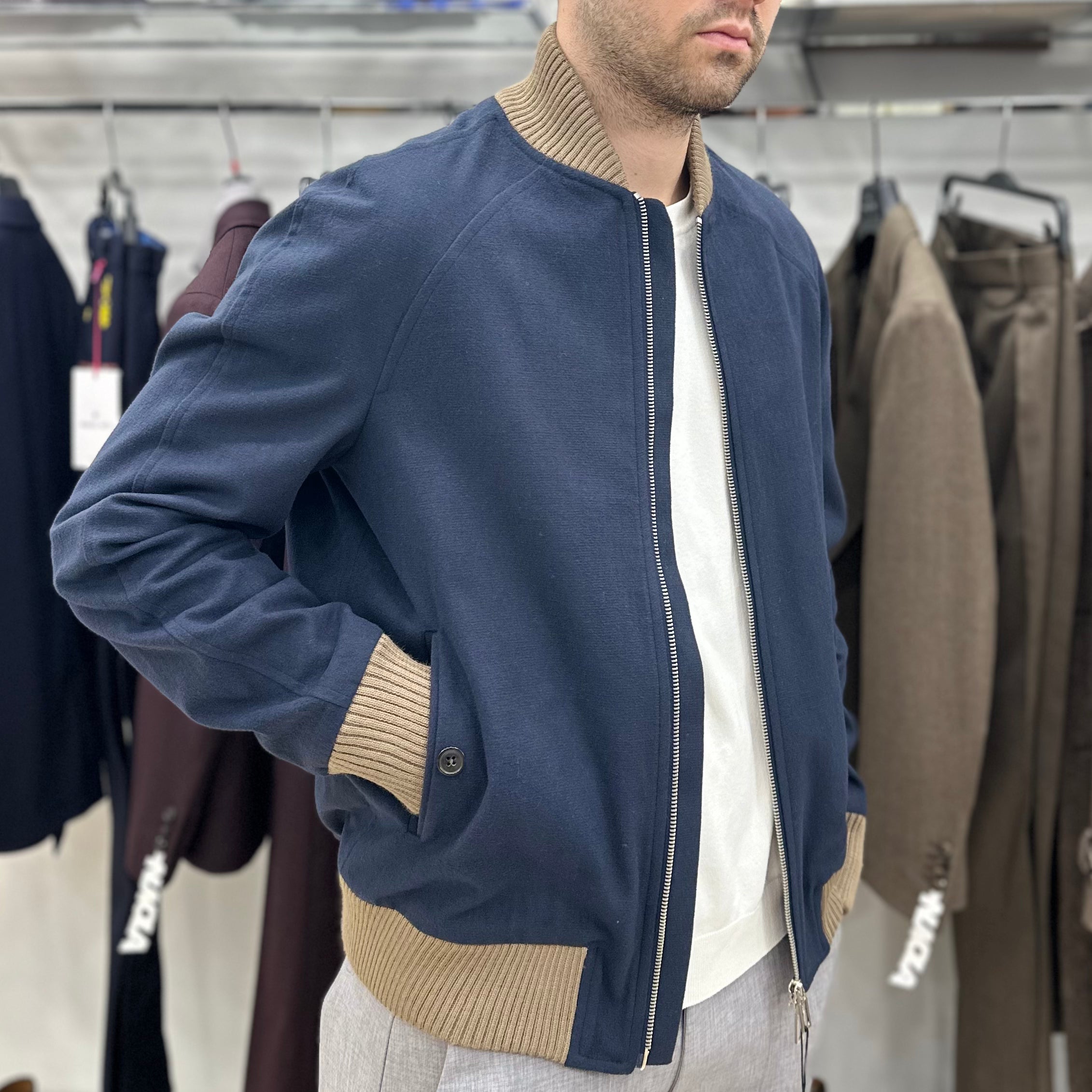 OUTFIT BOMBER IN PANNO - BLU - Marcello Fontana Shop